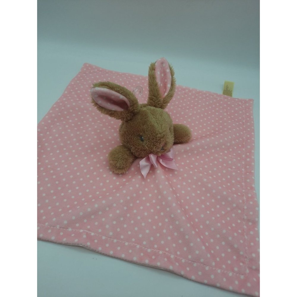 MTY Pink Bunny Rabbit Plush Lovey Security Blanket Rattle Polka Dot 13"x 13"